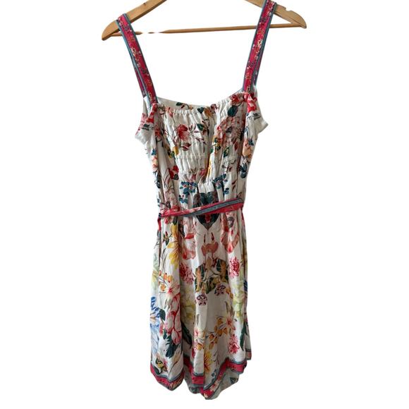 Anthropologie Ranna Gill Floral Print Linen Belted Shorts Romper S - Picture 3 of 11
